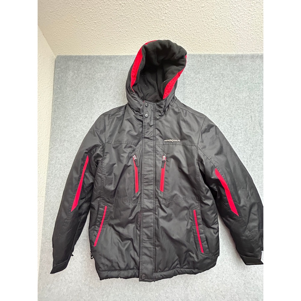 ZeroXposur Mens Hooded Ski Jacket Black Red Winter Coat Puffer Full Zip